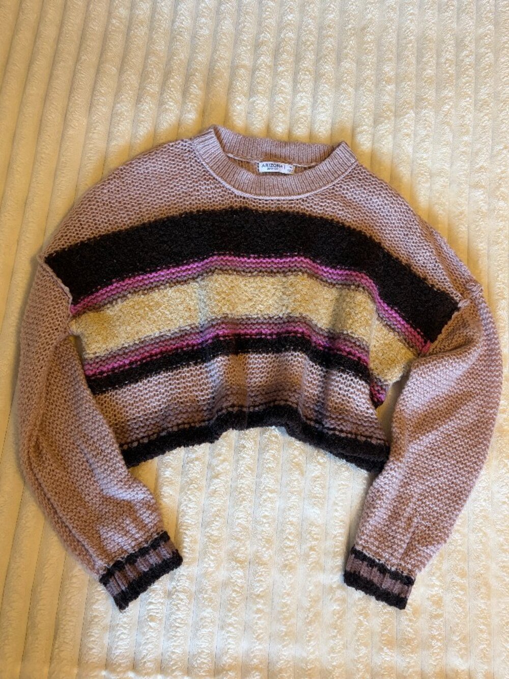Arizona Jean Co Pink/Brown Striped Textured Sweater — M